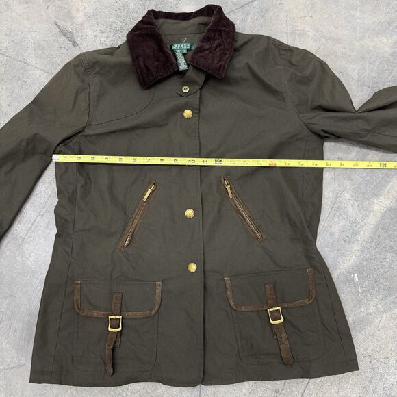 Lauren Ralph Lauren Women’s Olive Green Field Jacket Size M Corduroy Collar - Picture 4 of 16